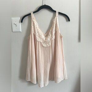 Chico’s Reversible Babydoll Pleated Lace Top, Light Pink, Size S